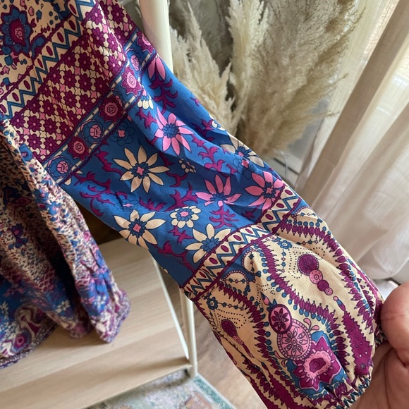 Boho hippie chic beach midi dress in cobalt blue and purple paisley - Picture 3 of 4